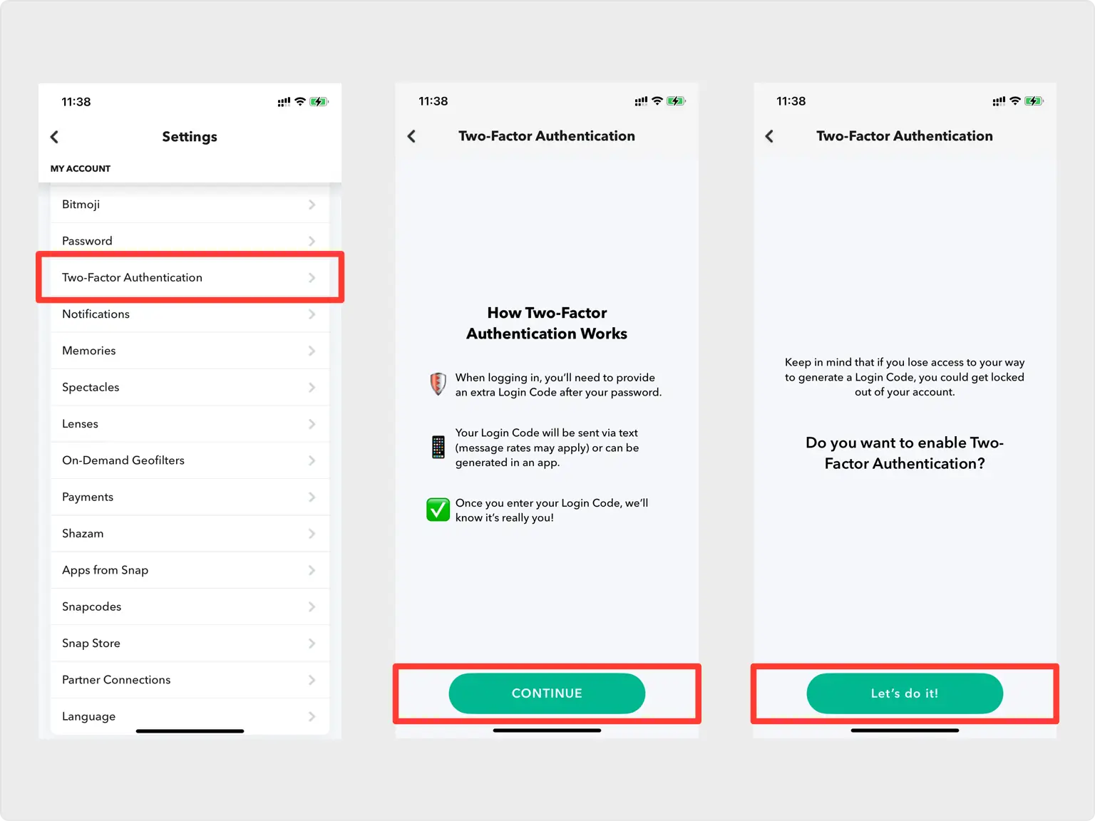 Activate two-factor authentication snapchat