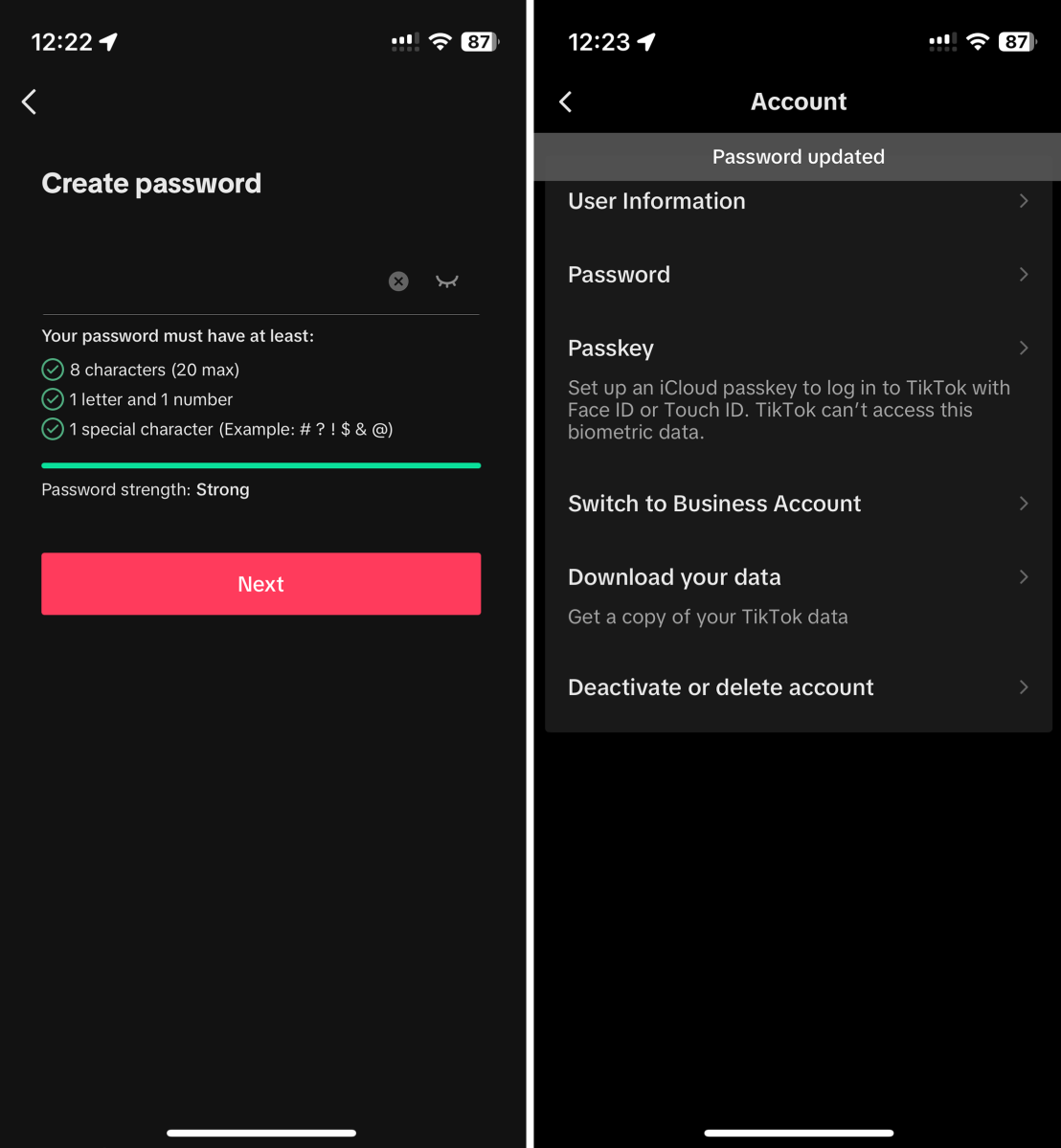 change password tiktok