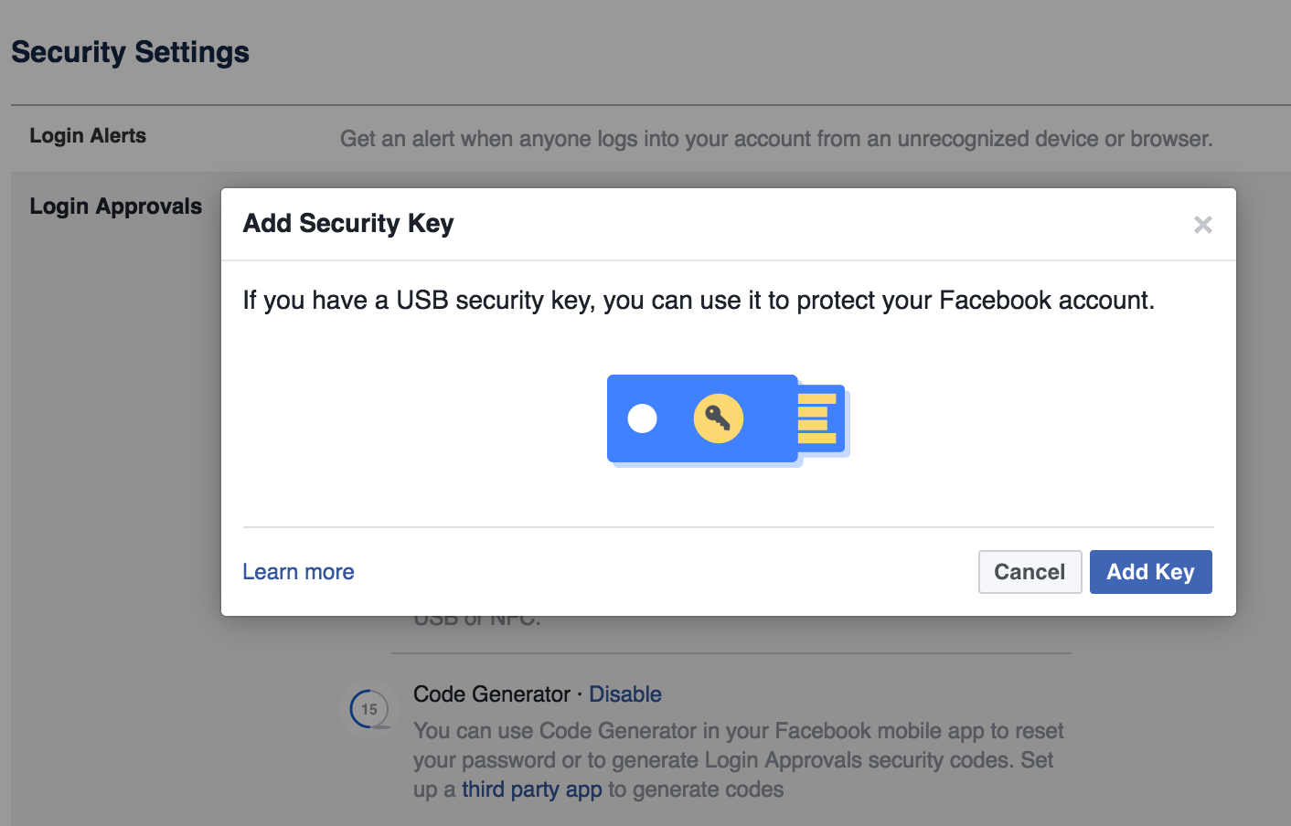 security key facebook